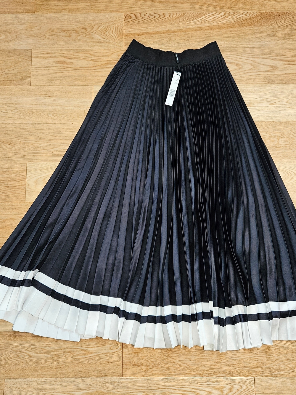 Elite Tahari Navy Blue Maxi Skirt with White Hem Elastic Waistband Size XS